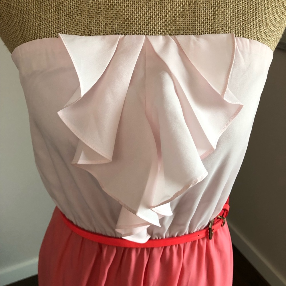 Pink & Coral Ruffle Trim Strapless Dress - Picture 4 of 13